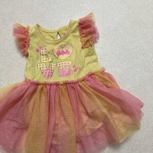 Batman Girls Yellow Pink Tulle Love Logo Dress